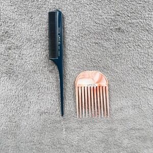 Vintage ACE Comb and Pick Set Retro Pink Marbled Lift Tail Comb MCM 60s 70s